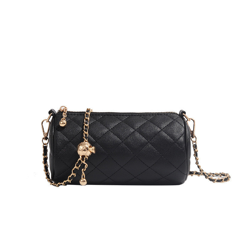 Ielgy Ladies Golden Ball Diamond Chain Pillow Bag All-Match One-Shoulder Cross-Body Cylinder Bag