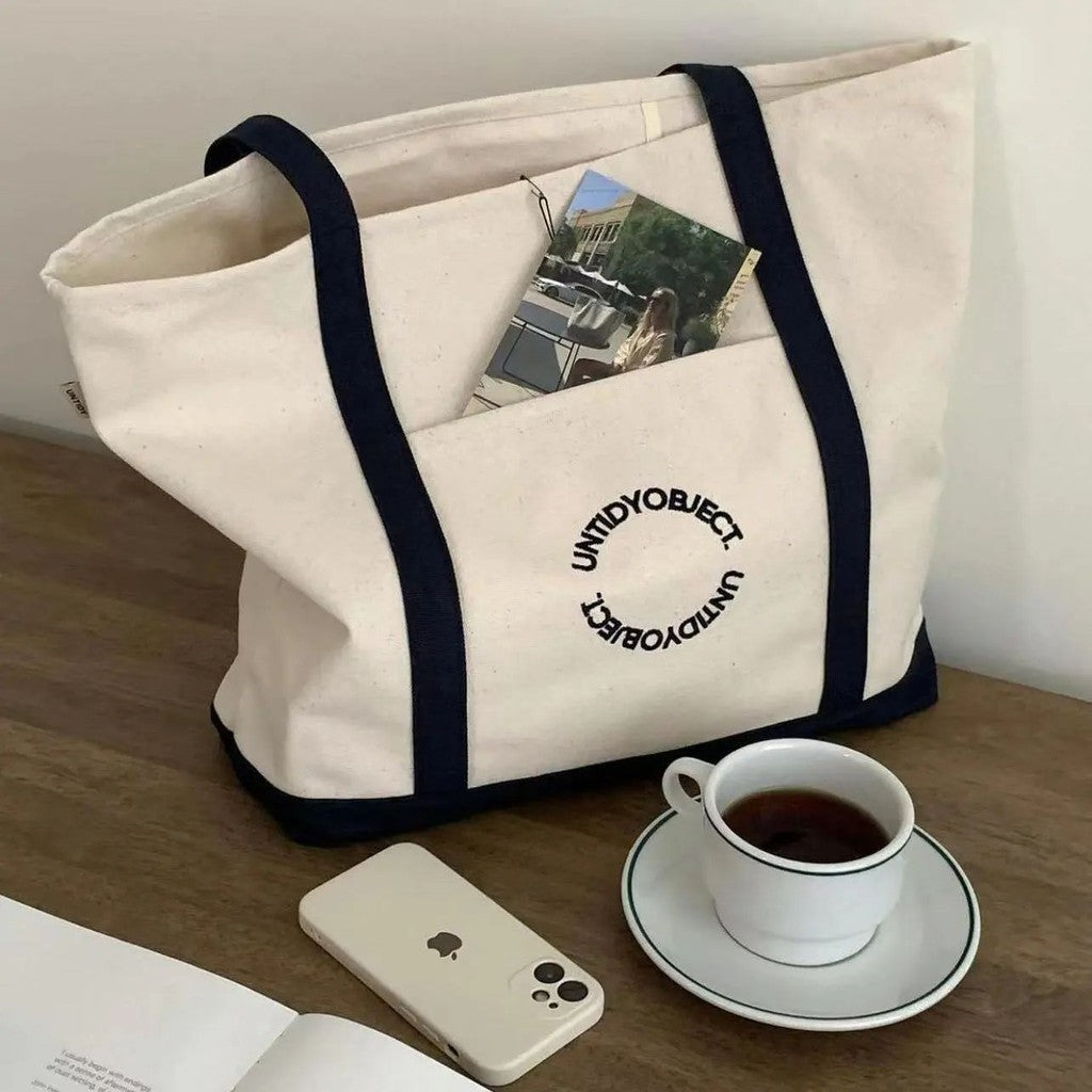 Ielgy Canvas Large Bag Shoulder Large Capacity All-Match Commuter Tote Bag