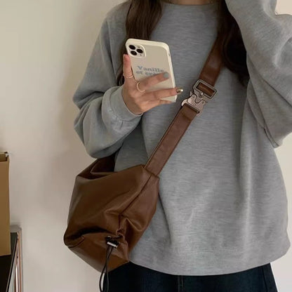 Ielgy Large-Capacity Pleated Tote Bag High-End Commuter Wide Shoulder Strap Messenger Bag