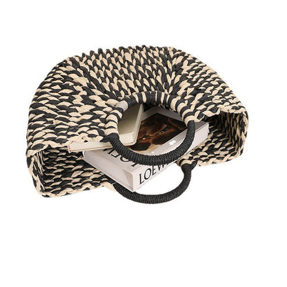 Ielgy Niche Semicircle Portable Straw Bag Retro Color Hand-Carrying Woven Seaside Vacation Beach Bag