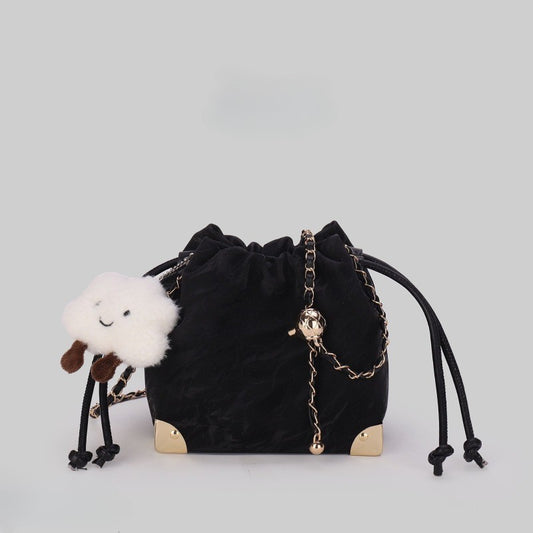 Ielgy Fashion Drawstring All-Match Cross-Body Bucket Bag Pink, White, Black Chain Drawstring Bag