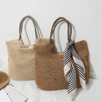 Ielgy Casual Woven Bag Large Capacity One-Shoulder Portable Seaside Vacation Beach Female Bag