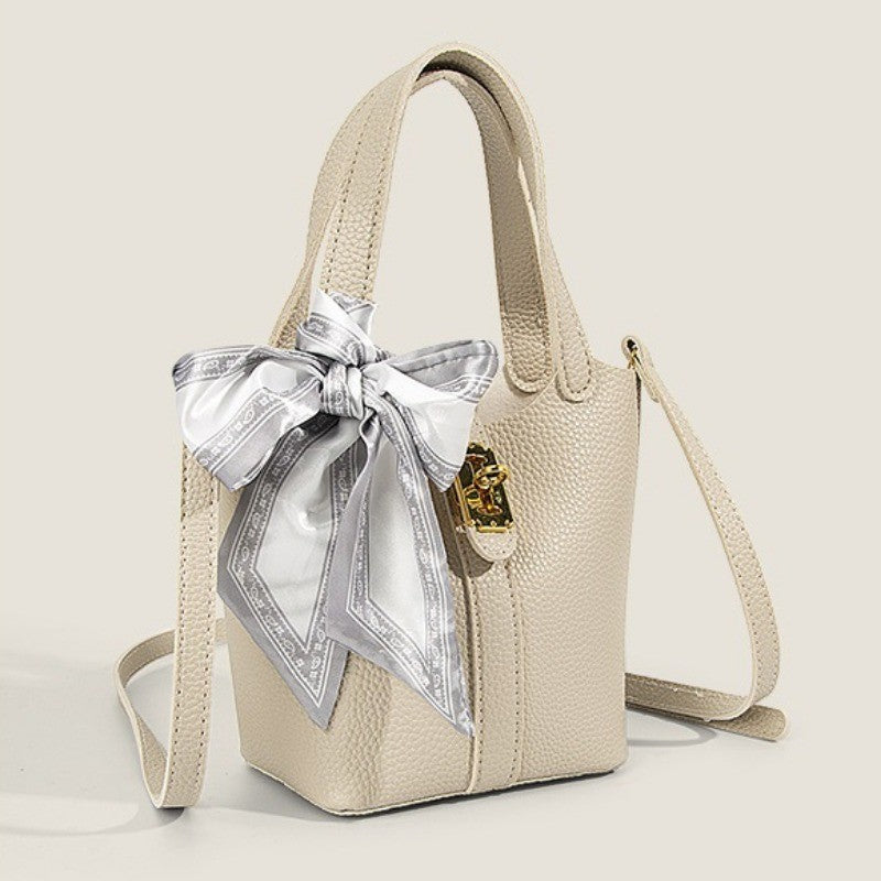 Ielgy Fashion Silk Scarf Portable Bucket Bag Texture All-Match One-Shoulder Cross @-