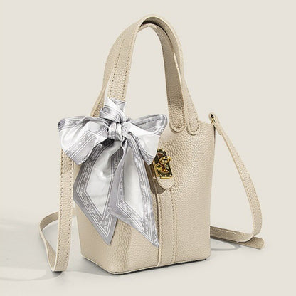 Ielgy Fashion Silk Scarf Portable Bucket Bag Texture All-Match One-Shoulder Cross @-