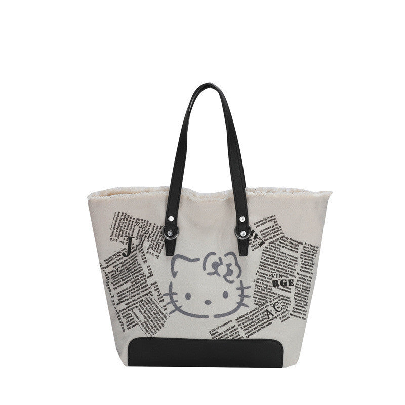 Ielgy Letter Tassel Canvas Bag Ladies Large-Capacity Simple Commuter Student One-Shoulder To