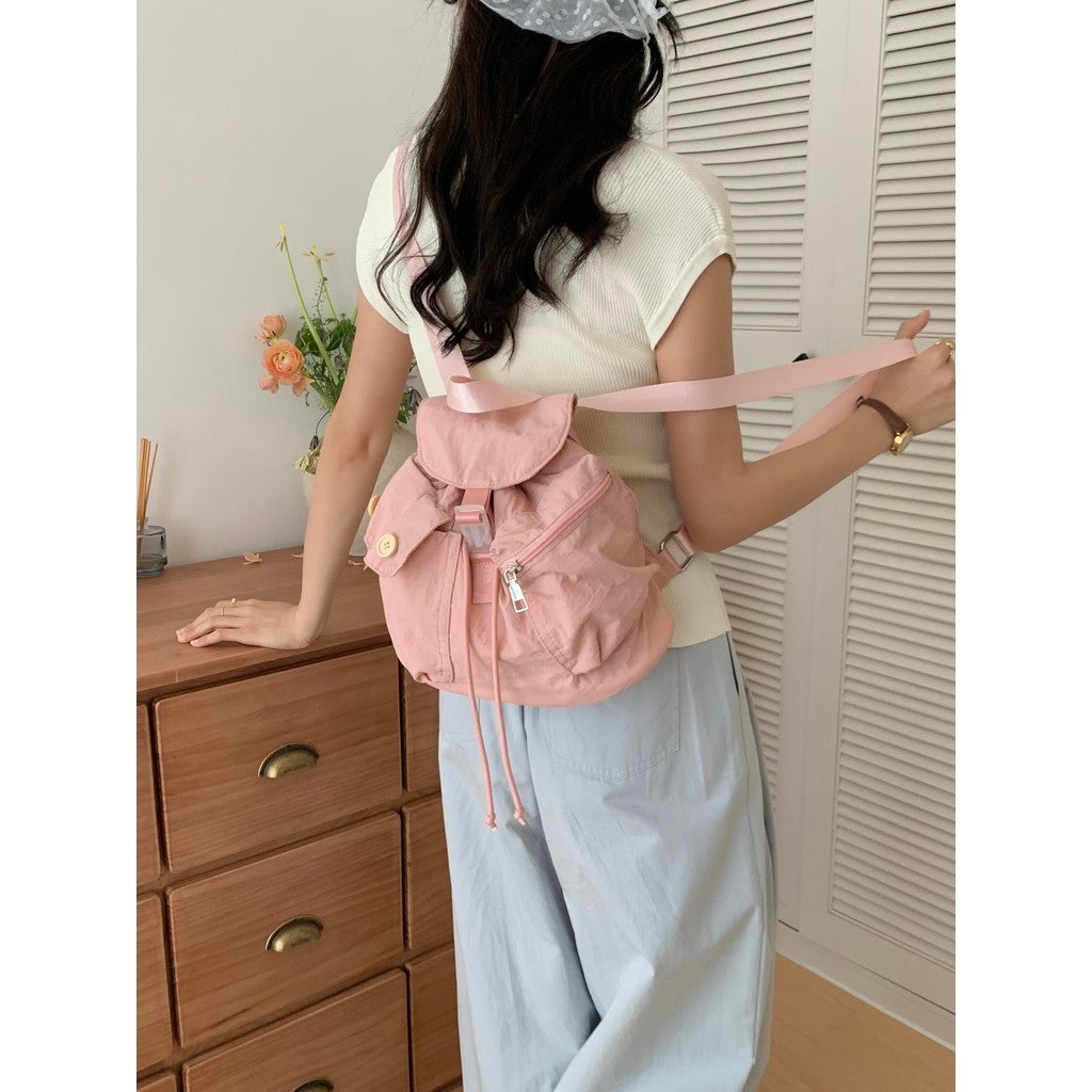 Ielgy New Style Korean Niche Design Outdoor Pocket Button Drawstring Backpack Nylon Backpack