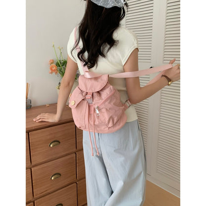 Ielgy New Style Korean Niche Design Outdoor Pocket Button Drawstring Backpack Nylon Backpack
