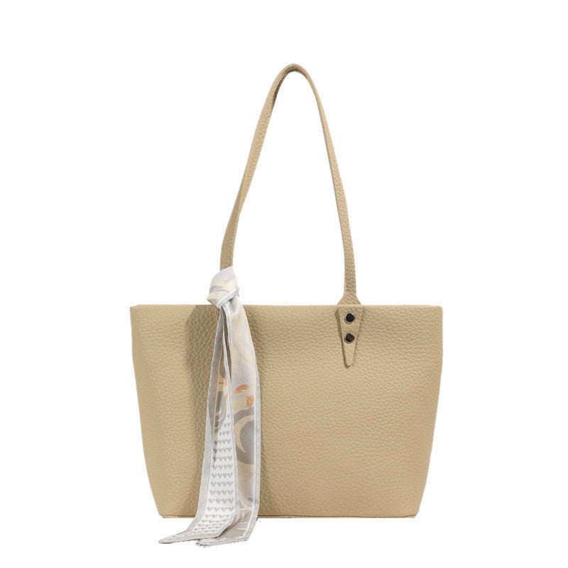 Ielgy Solid Color Large-Capacity Bucket Bag Tote Bag All-Match Commuter Shoulder Messen
