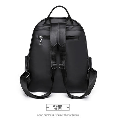 Ielgy Ladies PU Soft Leather Texture Backpack Fashion Letter Printing Travel Bag Simple Lightweight Commuter Bag