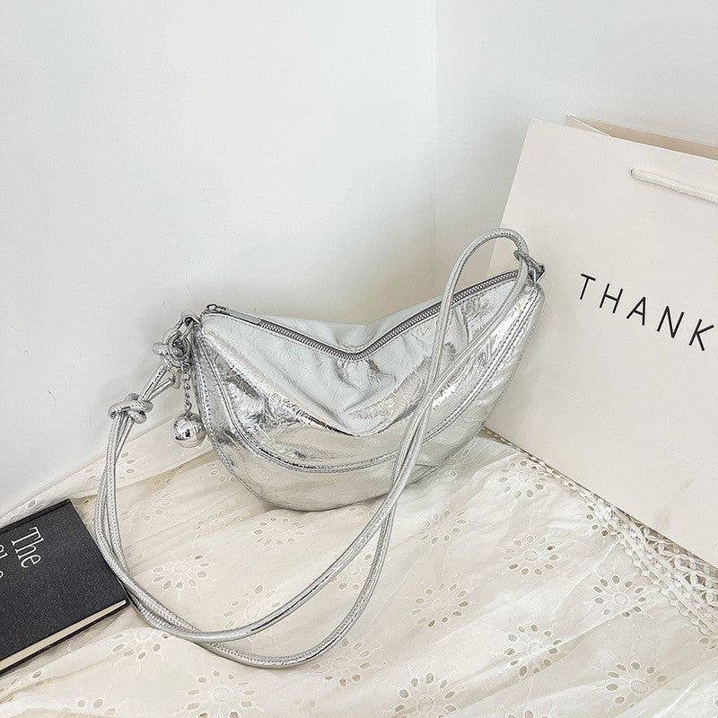 Ielgy Fashionable Trendy Silver Dumpling Bag Korean Version Simple Casual Large-Capacity One-Shoulder Female Bag