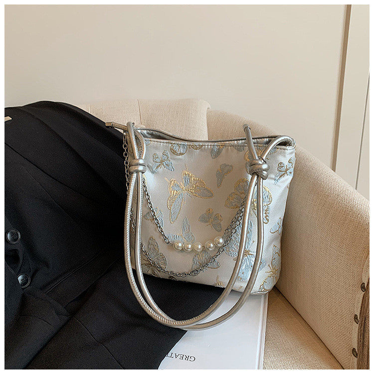 Ielgy New Chinese Fashion National Style Embroidered Butterfly Underarm Bucket Bag Large Capacity Simple All-Match Shoulder Bag