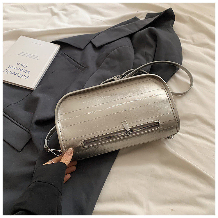 Ielgy Ladies Fashionable All-Match Large-Capacity Silver Shoulder Messenger Small Square Bag