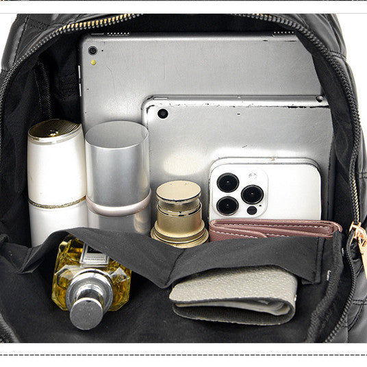 Ielgy Ladies Fashion Rhombus School Bag PU Soft Leather Texture Commuter Simple Leisure Travel Backpack