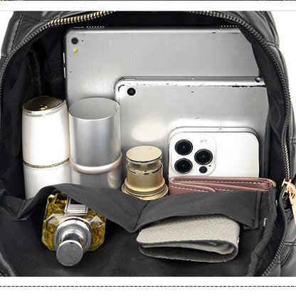 Ielgy Ladies Fashion Rhombus School Bag PU Soft Leather Texture Commuter Simple Leisure Travel Backpack