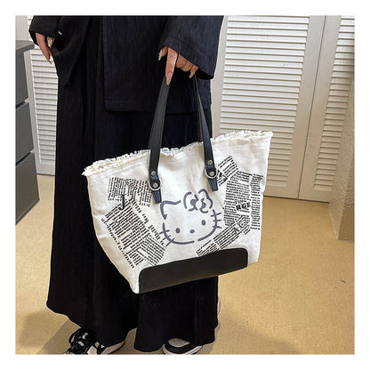 Ielgy Letter Tassel Canvas Bag Ladies Large-Capacity Simple Commuter Student One-Shoulder To