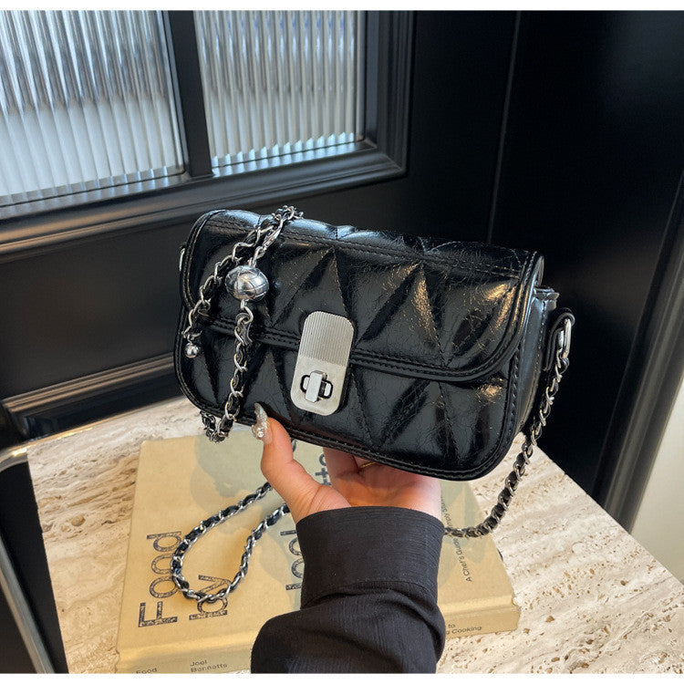 Ielgy Ladies Diamond Chain Bag Shoulder Crossbody Silver Small Golden Ball Adjustable Texture Small Square Bag