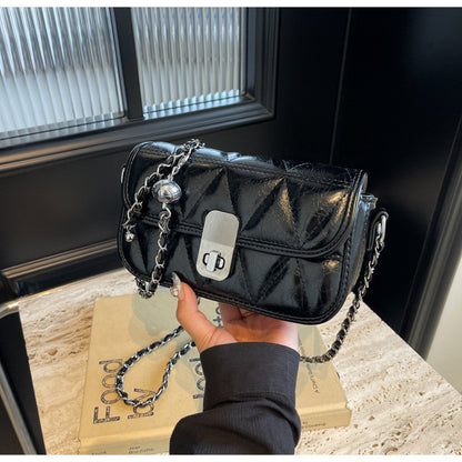 Ielgy Ladies Diamond Chain Bag Shoulder Crossbody Silver Small Golden Ball Adjustable Texture Small Square Bag