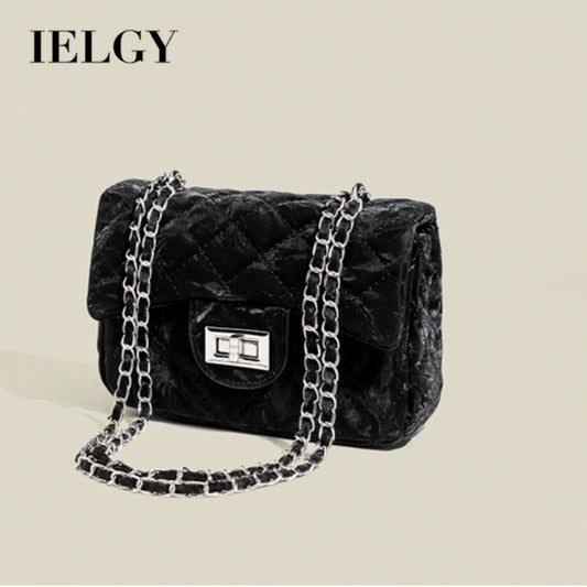 Ielgy Korean Style High-End Chain Small Square Bag Shoulder Crossbody Black Fashion Bag
