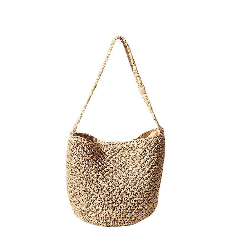Ielgy Ladies Hand-Woven Bucket Bag Seaside Vacation Beach Bag
