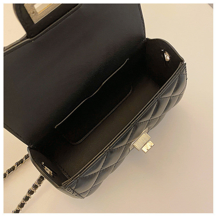 Ielgy Ladies Diamond Embroidery Thread Fashionable All-Match Chain Cross-Body Bag Flow Mini Silver Small Square Bag