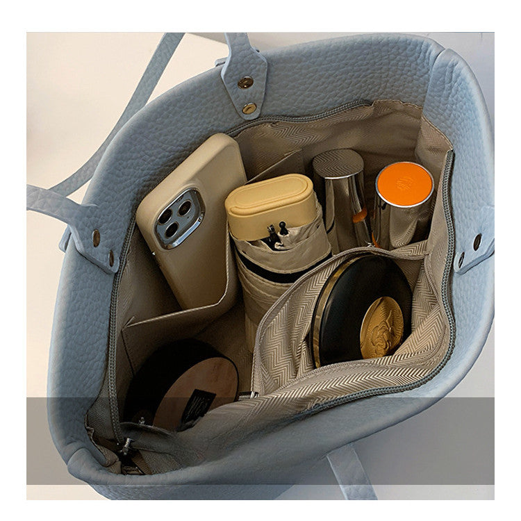 Ielgy Solid Color Large-Capacity Bucket Bag Tote Bag All-Match Commuter Shoulder Messen