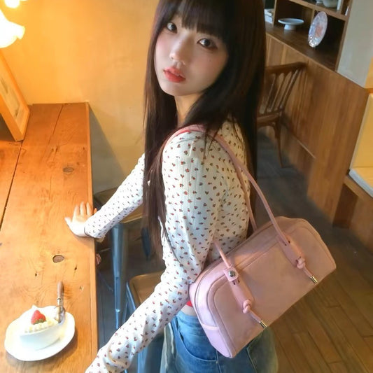 Ielgy Korean Version High-End Feeling Boston Bag Large Capacity Casual Portable Commuter All-Match One-Shoulder Bagu