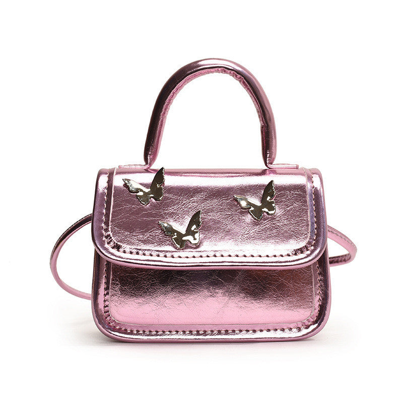 Ielgy Ladies Casual All-Match Silver Butterfly Small Square Bag Portable One-Shoulder Mini Messenger Bag