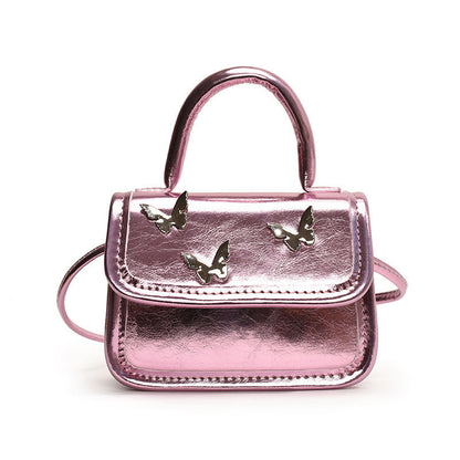 Ielgy Ladies Casual All-Match Silver Butterfly Small Square Bag Portable One-Shoulder Mini Messenger Bag