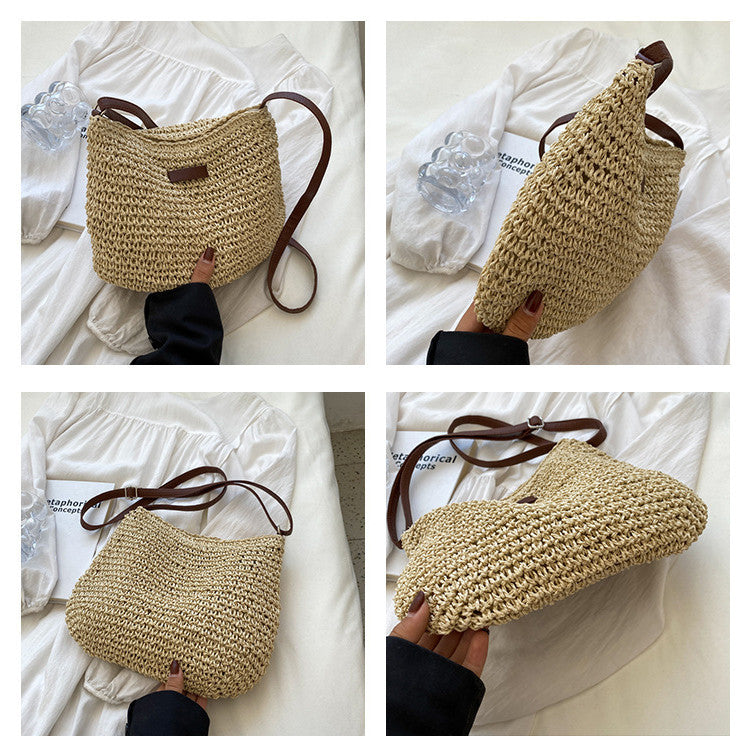 Ielgy Straw Shoulder Bag Korean Fashionable Woven Casual Beach Bag