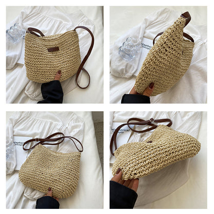 Ielgy Straw Shoulder Bag Korean Fashionable Woven Casual Beach Bag