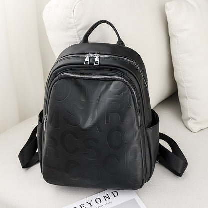 Ielgy Ladies PU Soft Leather Texture Backpack Fashion Letter Printing Travel Bag Simple Lightweight Commuter Bag