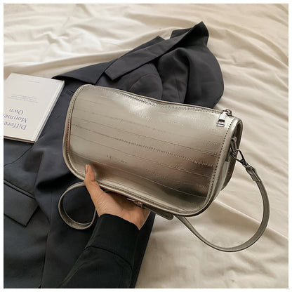 Ielgy Ladies Fashionable All-Match Large-Capacity Silver Shoulder Messenger Small Square Bag