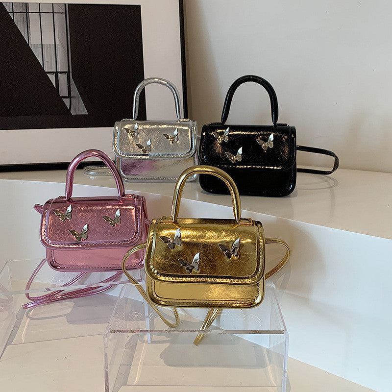 Ielgy Ladies Casual All-Match Silver Butterfly Small Square Bag Portable One-Shoulder Mini Messenger Bag