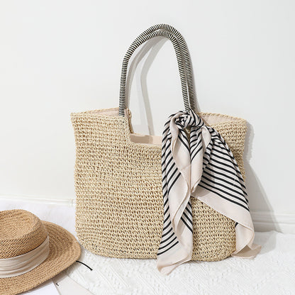 Ielgy Casual Woven Bag Large Capacity One-Shoulder Portable Seaside Vacation Beach Female Bag