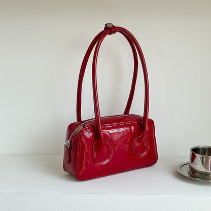 Ielgy Niche Texture Red Ladies Bag Simple All-Match Fashion One-Shoulder Glossy Patent Leather Underarm