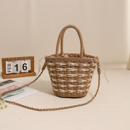 Ielgy Ladies Messenger Straw Bag Mori Style Portable Woven Holiday Style Beach Bag All-Match
