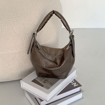 Ielgy Oil Wax Leather High-End Soft Leather One-Shoulder Commuter Underarm Bag Ladies All-Match Trendy Fashion Dumpling Bag