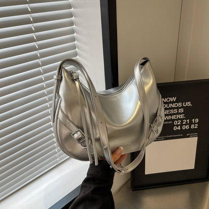 Ielgy Large-Capacity Commuter Underarm Bag Ladies Silver Trendy Fashion Niche Shoulder Bag Texture All-Match Mess