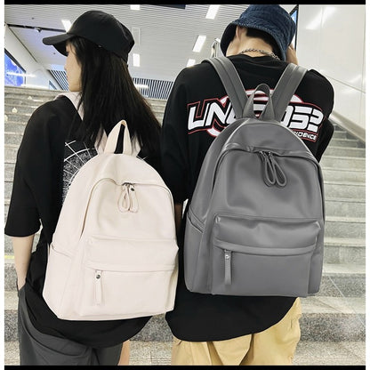 Ielgy Soft Leather School Bag High School Student Backpack Simple Casual Fashion Large-Capacity Travel Backpack
