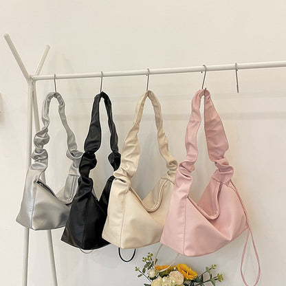 Ielgy Ladies Silver All-Match Underarm Cloud Bag Simple Pleated Fashionable One-Shoulder Dumpling Bag
