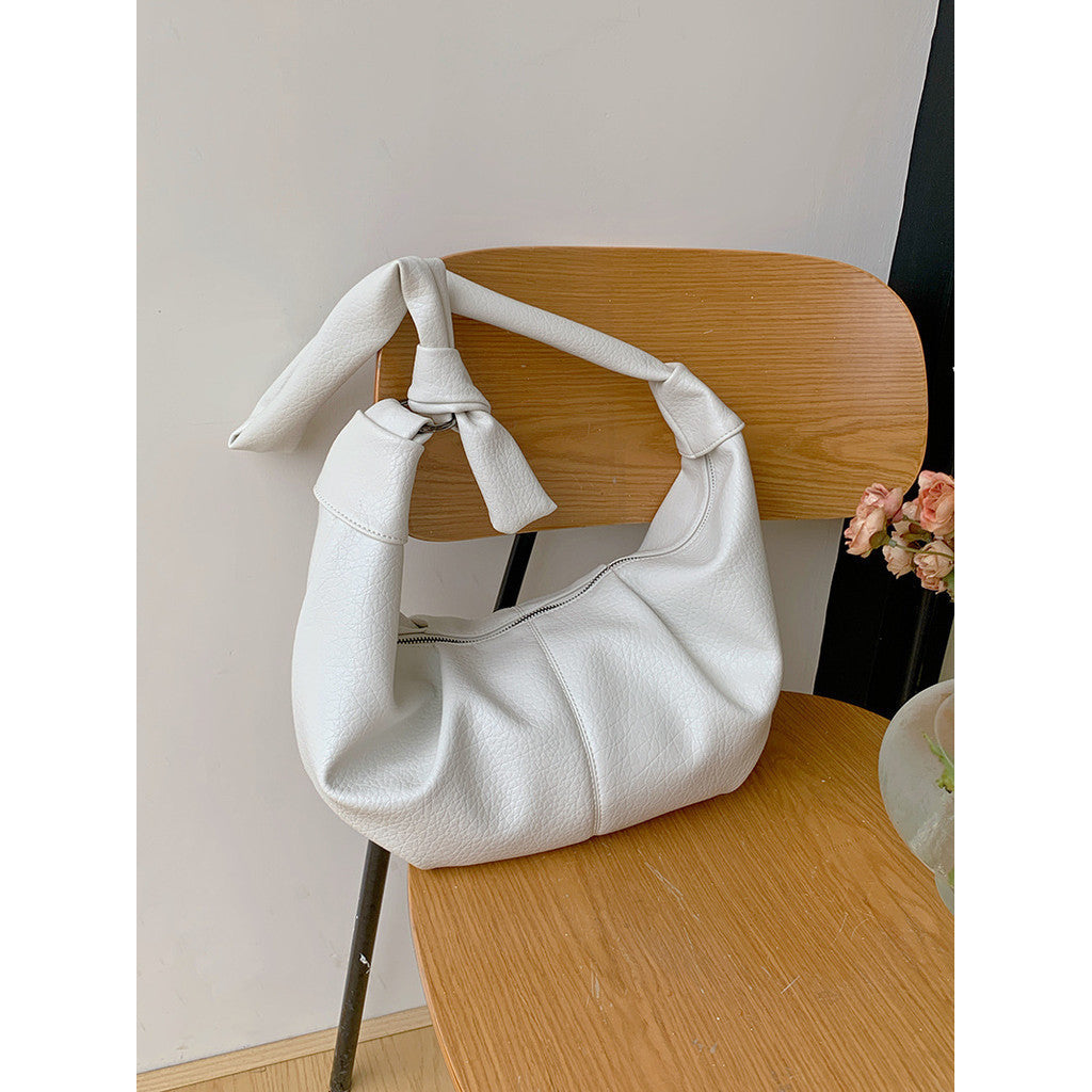 Ielgy Ladies Large-Capacity Retro Soft Leather Pleated Dumpling Bag Lazy Style Casual All-Match Croissant Shoulder Mess