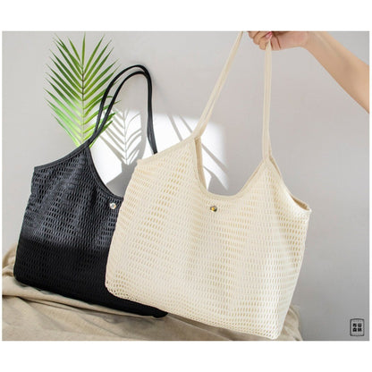 Ielgy Ladies Korean Version Canvas Beach Bag Small Fresh Large Capacity Fishnet Tote Bag