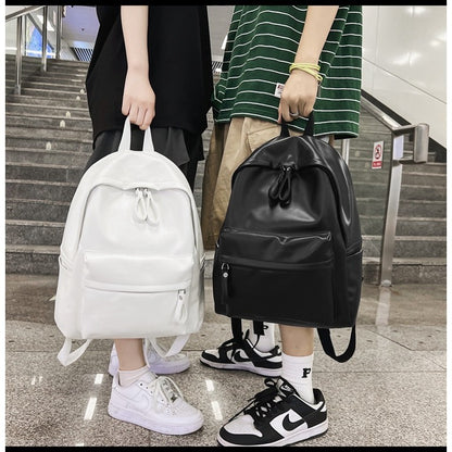 Ielgy Soft Leather School Bag High School Student Backpack Simple Casual Fashion Large-Capacity Travel Backpack