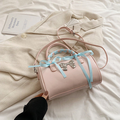 Ielgy Ballet Style Bowknot Portable Boston Bag Fashion One-Shoulder Messenger All-Match Pillow Bag