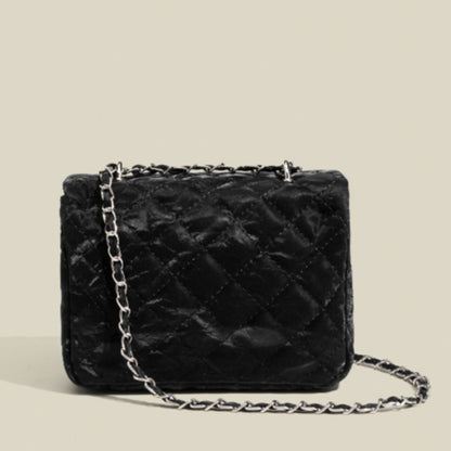 Ielgy Korean Style High-End Chain Small Square Bag Shoulder Crossbody Black Fashion Bag