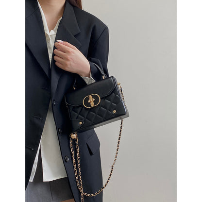 Ielgy Ladies Black Box Bag High-End Feeling All-Match Diamond One-Shoulder Messenger Bag