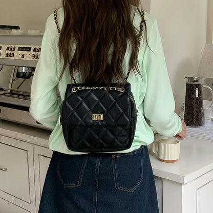 Ielgy Ladies Square Backpack Korean Version Cross-body Shoulder Portable Diamond Chain Backpack