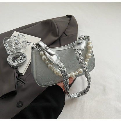 Ielgy Portable Small Bag Western Classy One-Shoulder Fashion Simple Retro Pearl Portable Messenger Bag