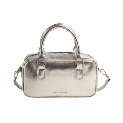 Ielgy Ladies High-End Boston Pillow Handbag Casual All-Match Silver Messenger Bag