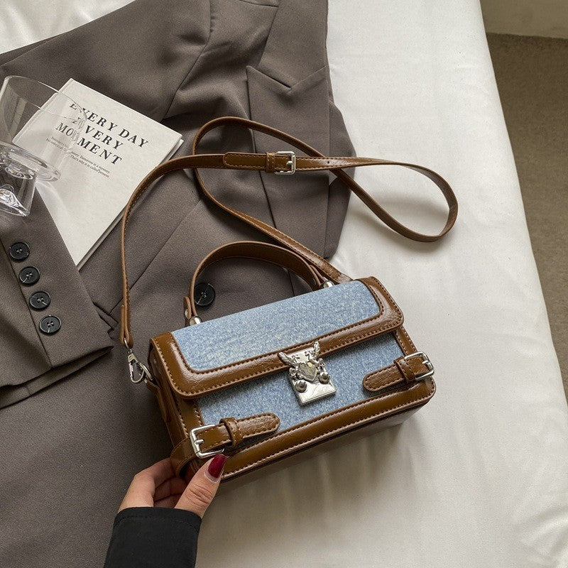 Ielgy Fashion Portable Small Square Bag Contrast Color Simple All-Match One-Shoulder Niche Trendy Cross-Body Bag